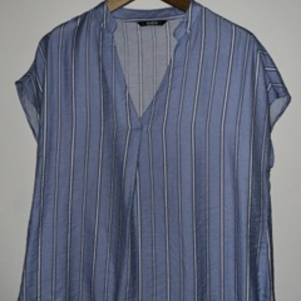 Blue Striped print business casual blouse